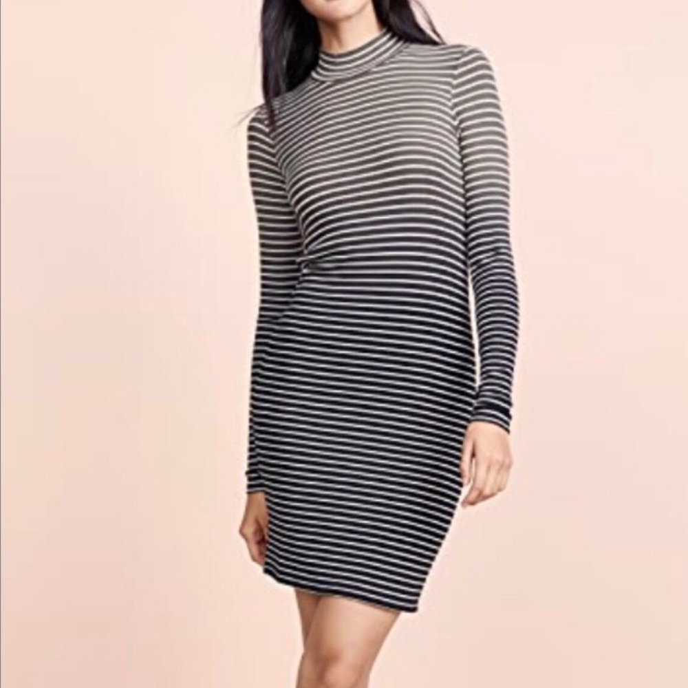 ATM Anthony Thomas Melillo Micromodal Rib Long Sleeve Striped Dress Small